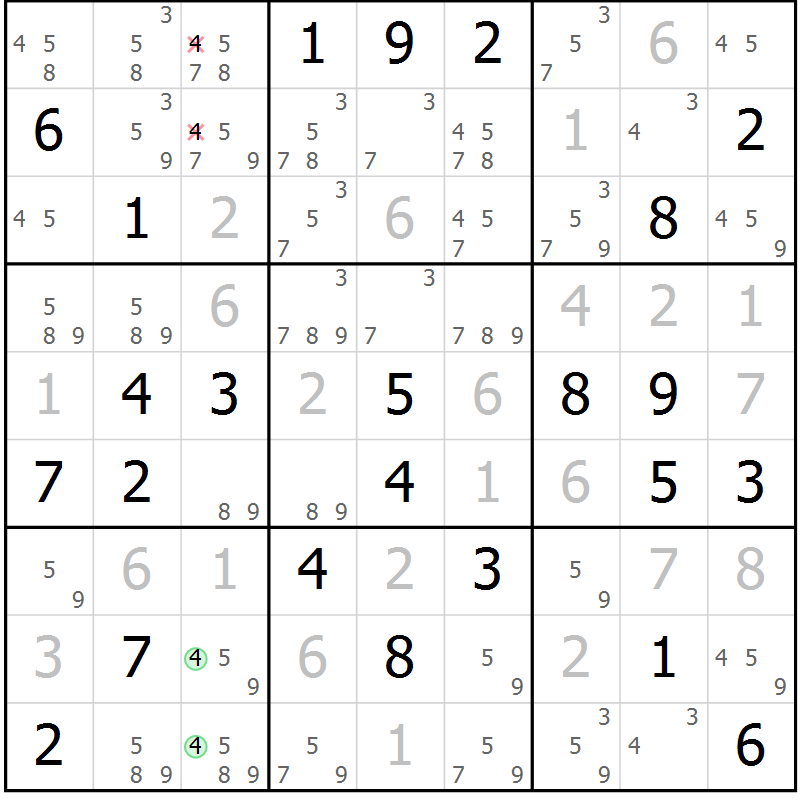 Position des candidats pour la solution de la Gr 25 page 28 du magazine de sudoku Maestro n° 102