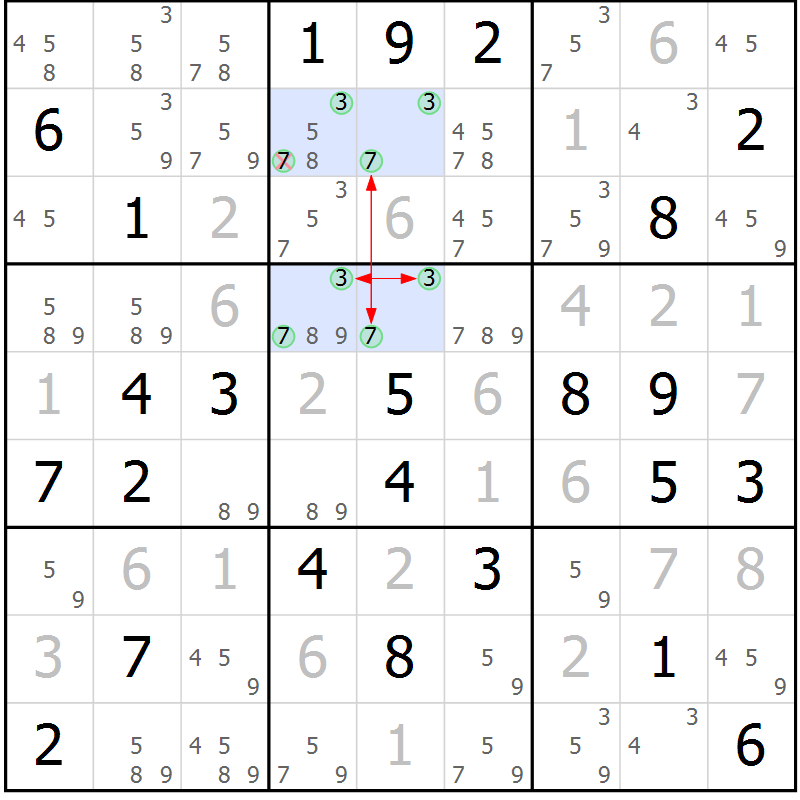Position des candidats pour la solution de la Gr 25 page 28 du magazine de sudoku Maestro n° 102