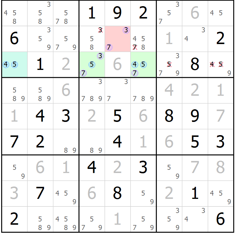 Position des candidats pour la solution de la Gr 25 page 28 du magazine de sudoku Maestro n° 102