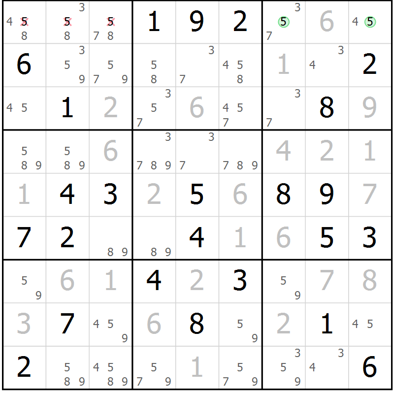 Position des candidats pour la solution de la Gr 25 page 28 du magazine de sudoku Maestro n° 102