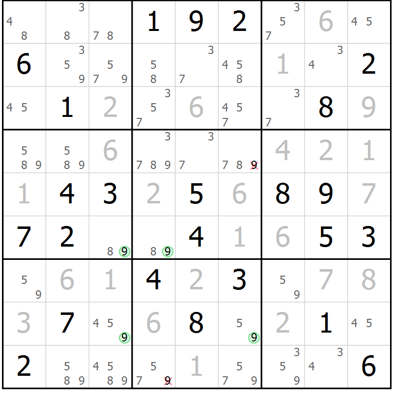 Position des candidats pour la solution de la Gr 25 page 28 du magazine de sudoku Maestro n° 102