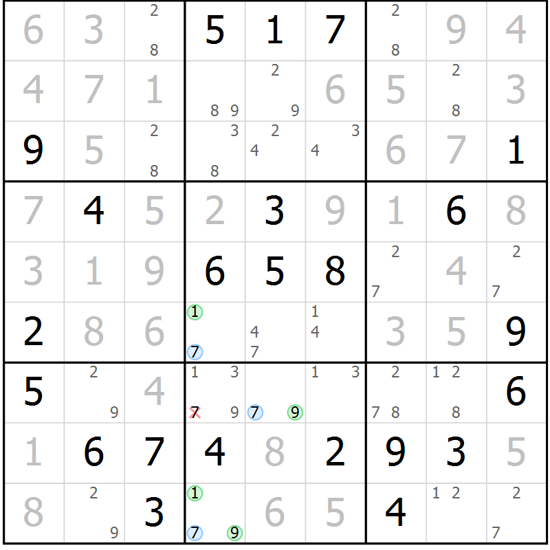Position des candidats pour la solution de la Gr 26 page 29 du magazine de sudoku Maestro n° 102