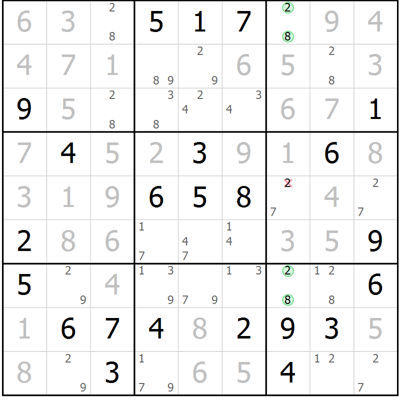 Position des candidats pour la solution de la Gr 26 page 29 du magazine de sudoku Maestro n° 102