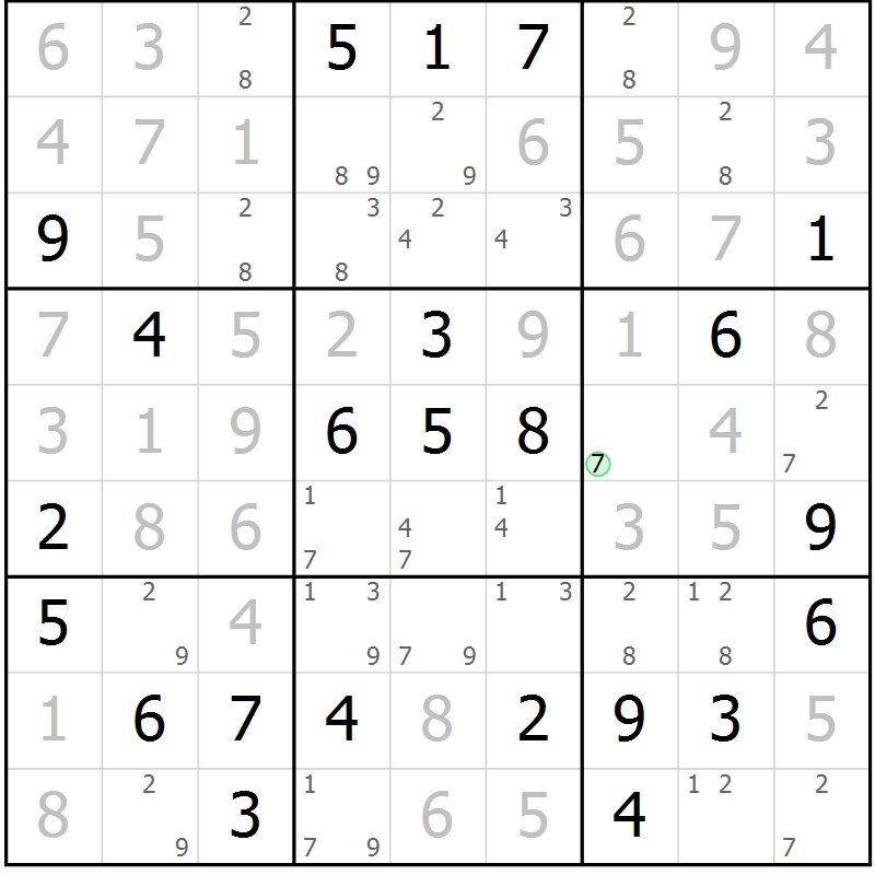 Position des candidats pour la solution de la Gr 26 page 29 du magazine de sudoku Maestro n° 102