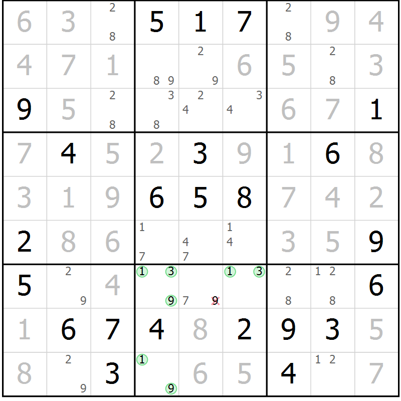 Position des candidats pour la solution de la Gr 26 page 29 du magazine de sudoku Maestro n° 102