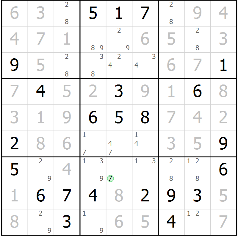 Position des candidats pour la solution de la Gr 26 page 29 du magazine de sudoku Maestro n° 102