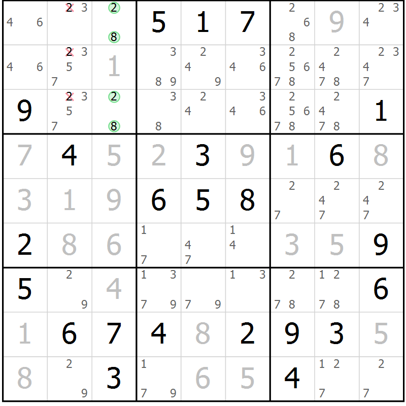 Position des candidats pour la solution de la Gr 26 page 29 du magazine de sudoku Maestro n° 102