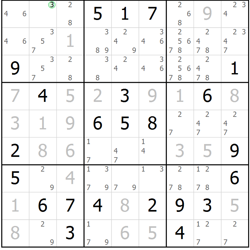 Position des candidats pour la solution de la Gr 26 page 29 du magazine de sudoku Maestro n° 102