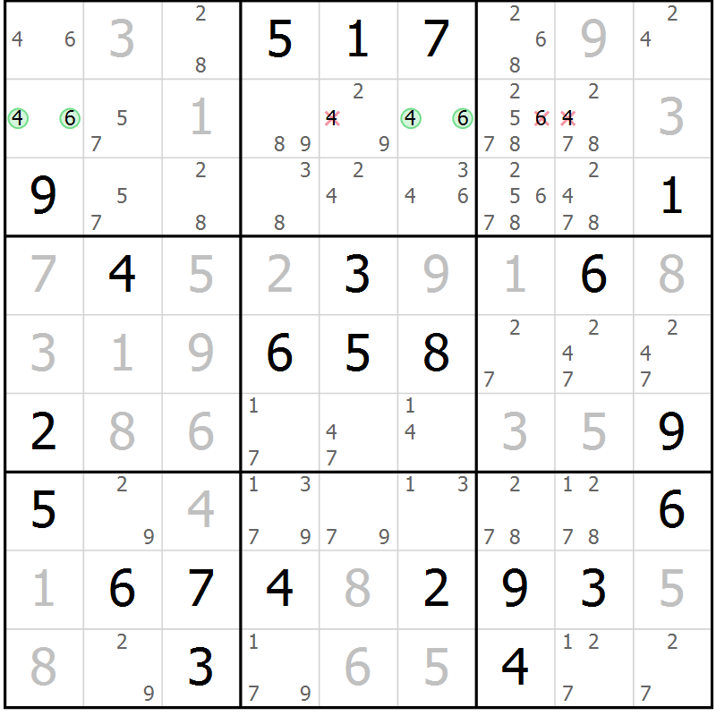 Position des candidats pour la solution de la Gr 26 page 29 du magazine de sudoku Maestro n° 102