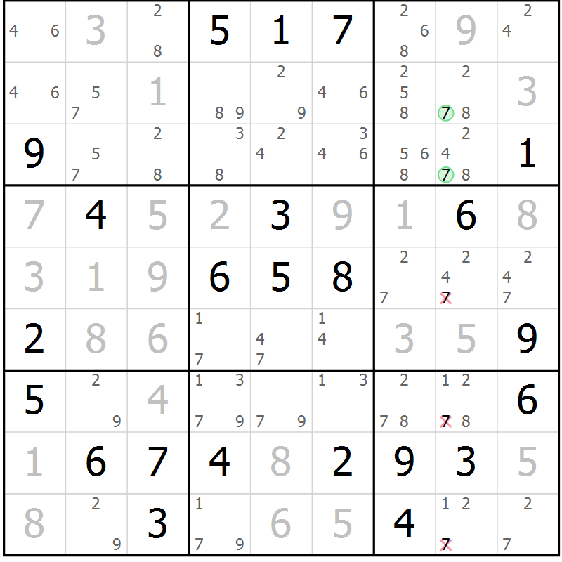 Position des candidats pour la solution de la Gr 26 page 29 du magazine de sudoku Maestro n° 102