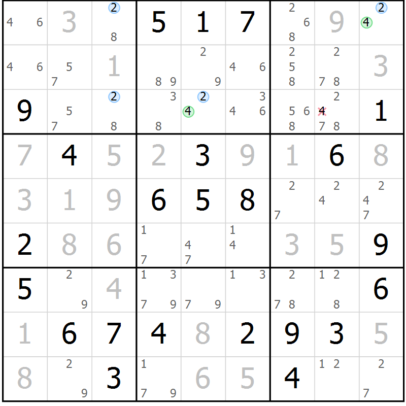 Position des candidats pour la solution de la Gr 26 page 29 du magazine de sudoku Maestro n° 102