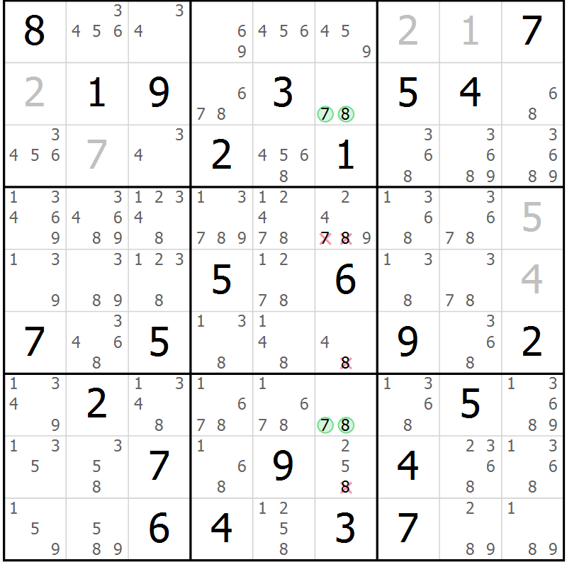 Position des candidats pour la solution de la Gr 27 page 30 du magazine de sudoku Maestro n° 102
