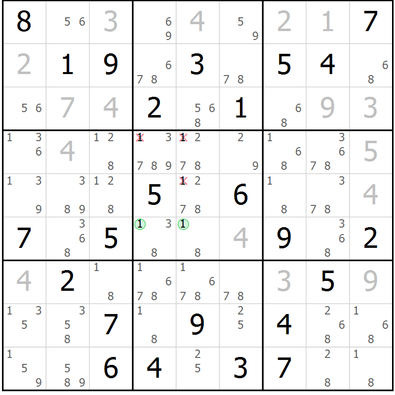 Position des candidats pour la solution de la Gr 27 page 30 du magazine de sudoku Maestro n° 102
