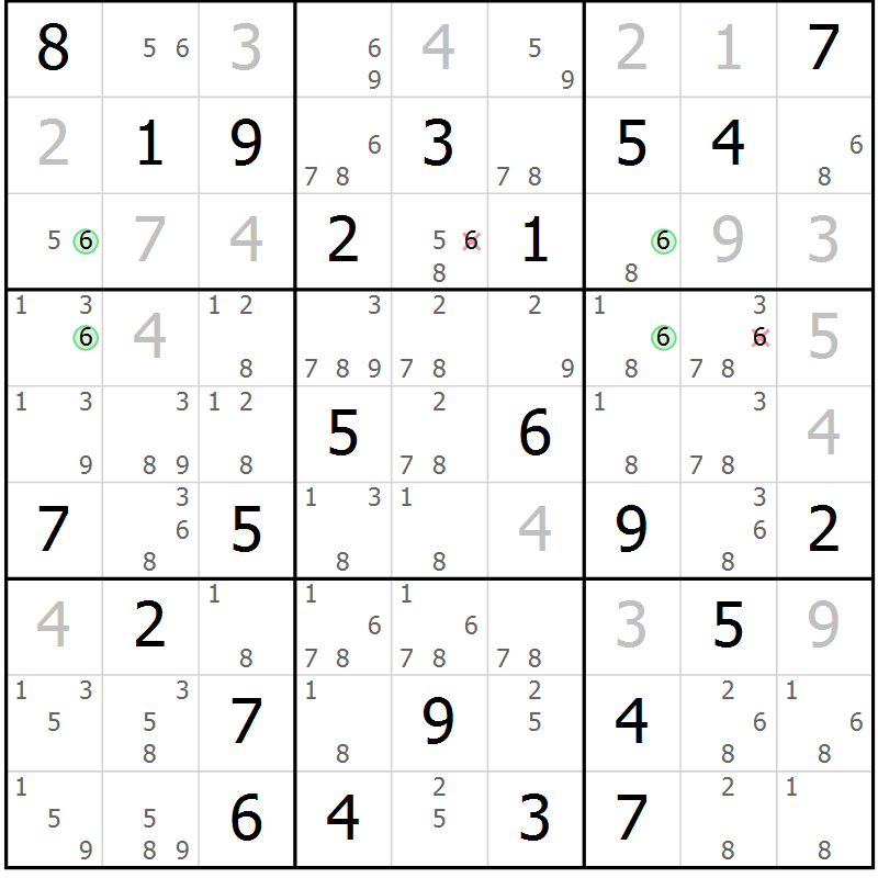 Position des candidats pour la solution de la Gr 27 page 30 du magazine de sudoku Maestro n° 102