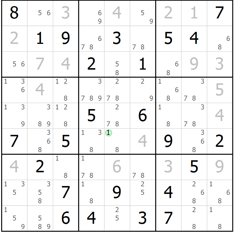 Position des candidats pour la solution de la Gr 27 page 30 du magazine de sudoku Maestro n° 102