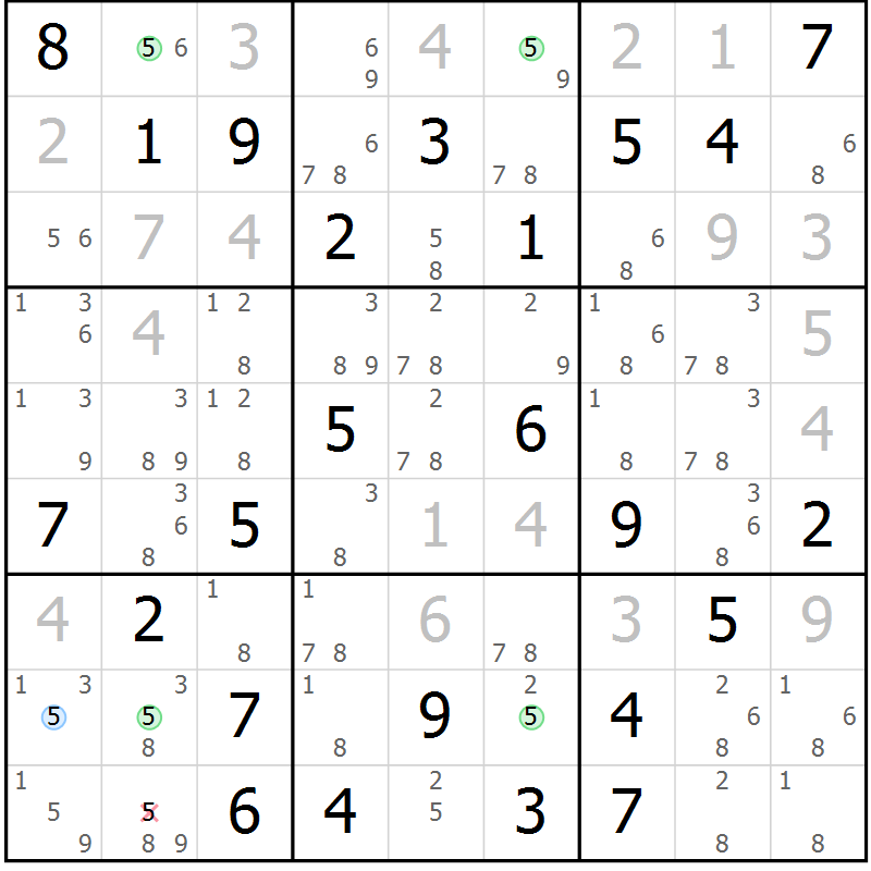 Position des candidats pour la solution de la Gr 27 page 30 du magazine de sudoku Maestro n° 102