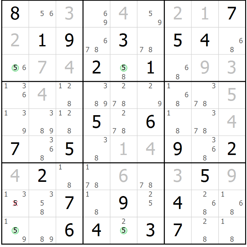 Position des candidats pour la solution de la Gr 27 page 30 du magazine de sudoku Maestro n° 102