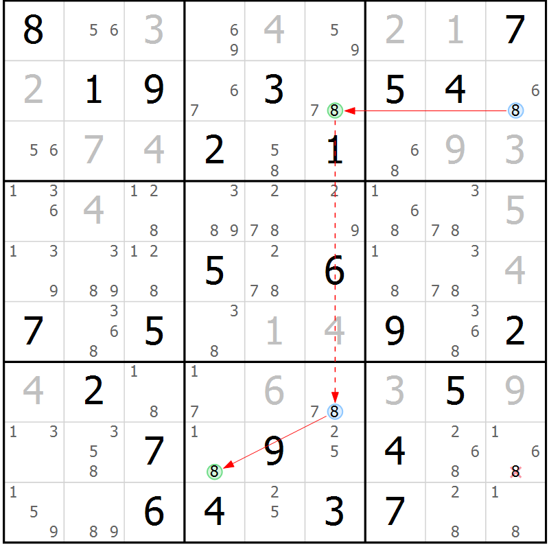 Position des candidats pour la solution de la Gr 27 page 30 du magazine de sudoku Maestro n° 102