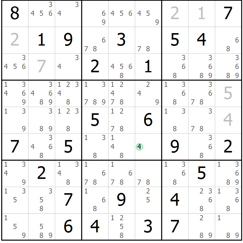 Position des candidats pour la solution de la Gr 27 page 30 du magazine de sudoku Maestro n° 102