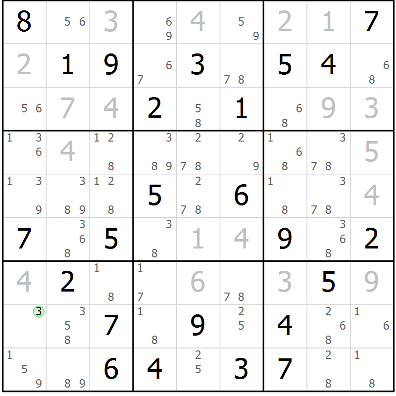 Position des candidats pour la solution de la Gr 27 page 30 du magazine de sudoku Maestro n° 102