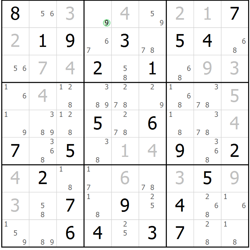 Position des candidats pour la solution de la Gr 27 page 30 du magazine de sudoku Maestro n° 102