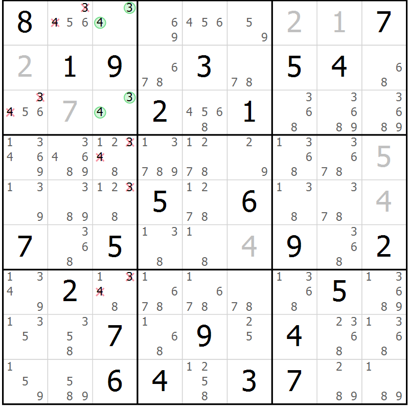 Position des candidats pour la solution de la Gr 27 page 30 du magazine de sudoku Maestro n° 102