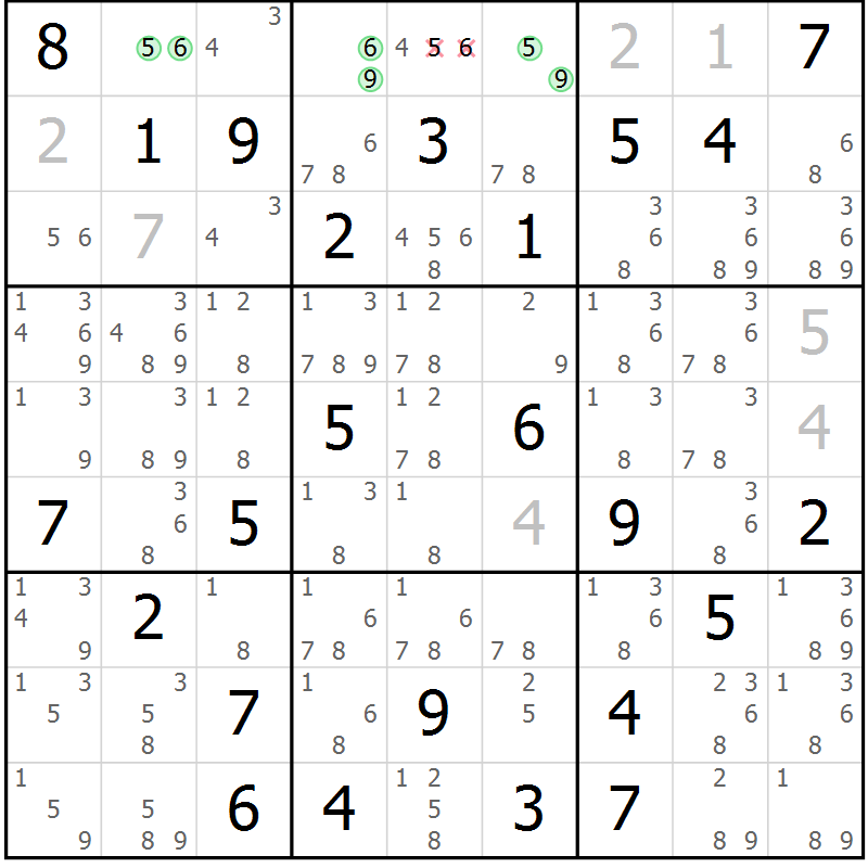 Position des candidats pour la solution de la Gr 27 page 30 du magazine de sudoku Maestro n° 102