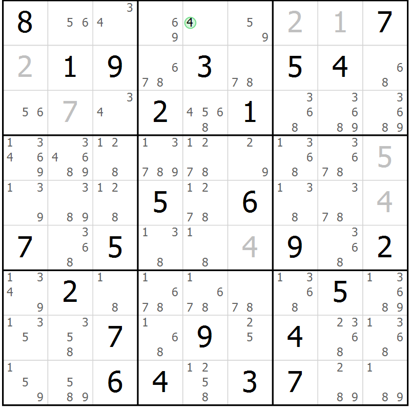 Position des candidats pour la solution de la Gr 27 page 30 du magazine de sudoku Maestro n° 102