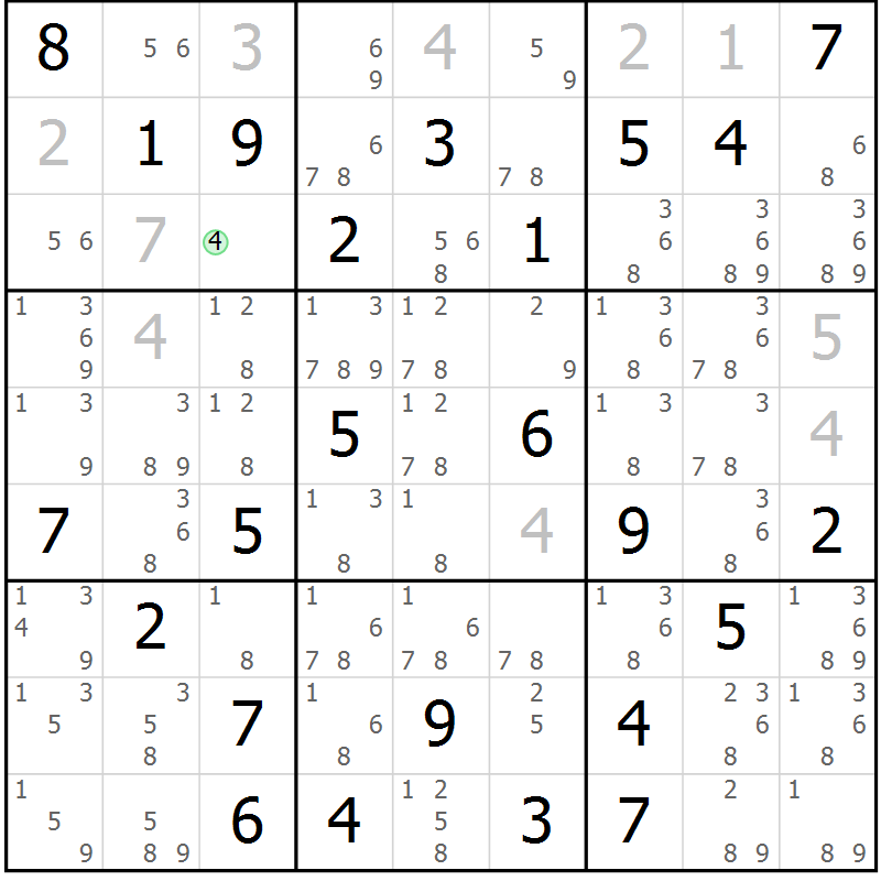 Position des candidats pour la solution de la Gr 27 page 30 du magazine de sudoku Maestro n° 102