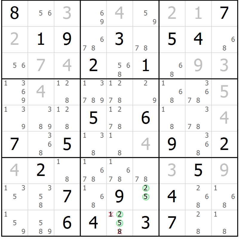 Position des candidats pour la solution de la Gr 27 page 30 du magazine de sudoku Maestro n° 102