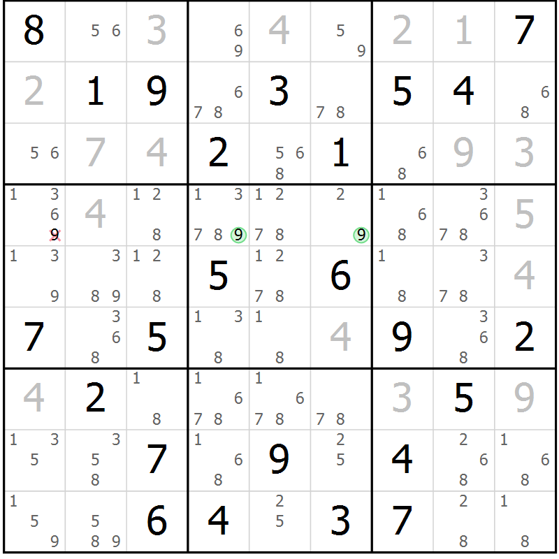 Position des candidats pour la solution de la Gr 27 page 30 du magazine de sudoku Maestro n° 102