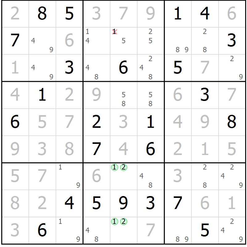 Position des candidats pour la solution de la Gr 28 page 31 du magazine de sudoku Maestro n° 102