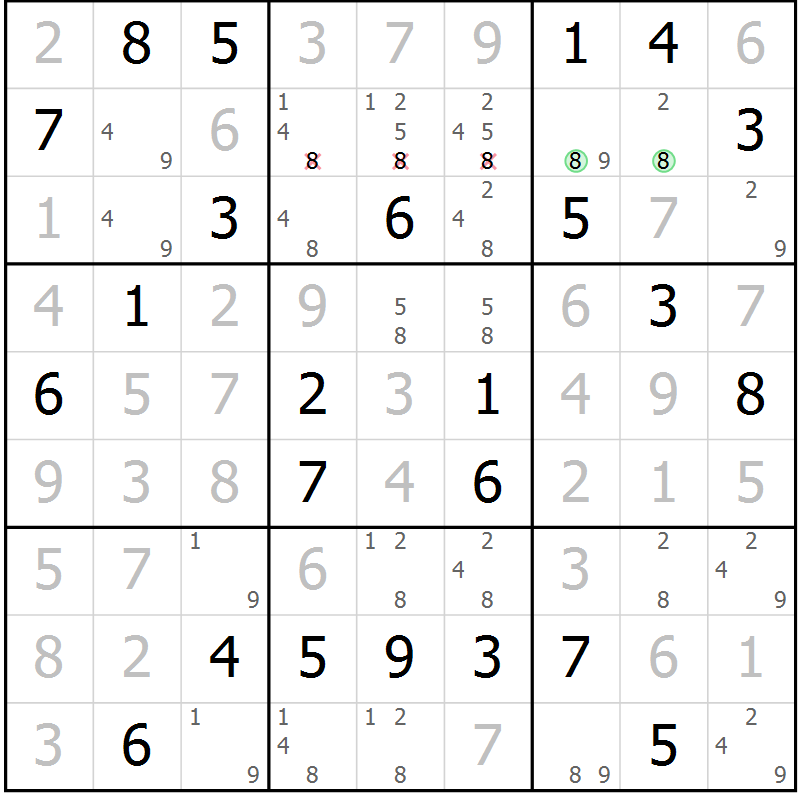 Position des candidats pour la solution de la Gr 28 page 31 du magazine de sudoku Maestro n° 102