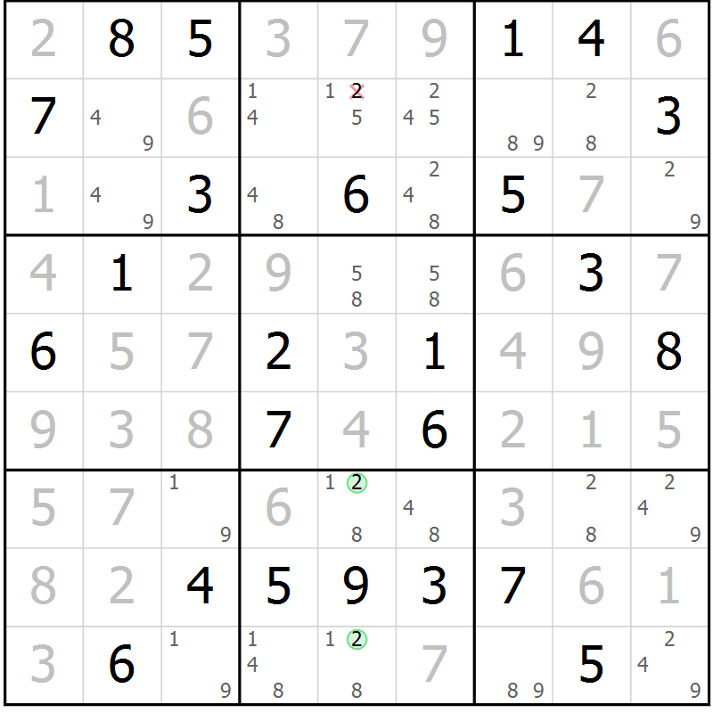 Position des candidats pour la solution de la Gr 28 page 31 du magazine de sudoku Maestro n° 102