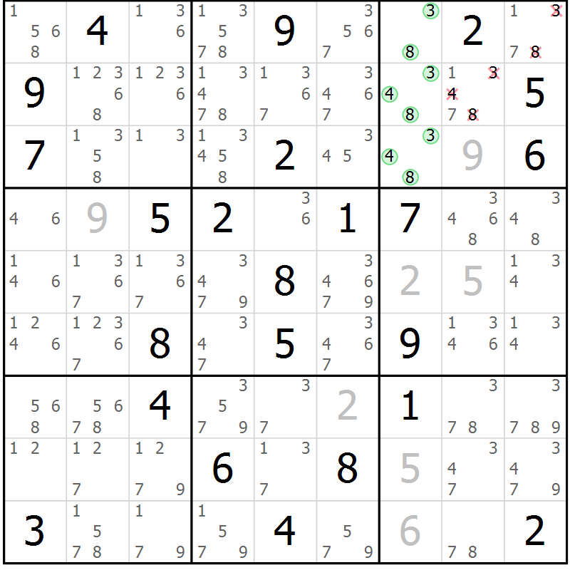 Position des candidats pour la solution de la Gr 29 page 32 du magazine de sudoku Maestro n° 102