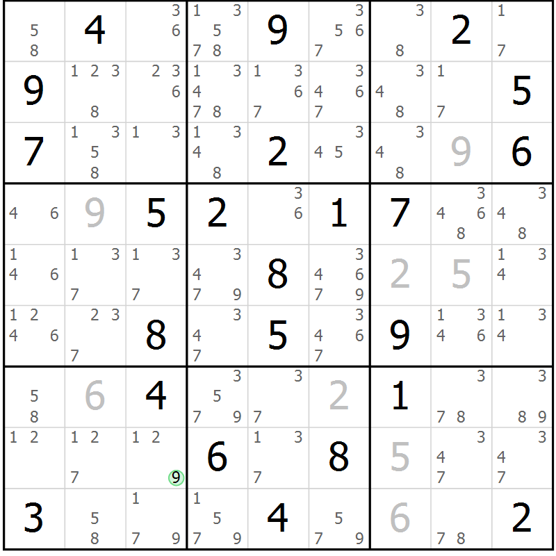 Position des candidats pour la solution de la Gr 29 page 32 du magazine de sudoku Maestro n° 102