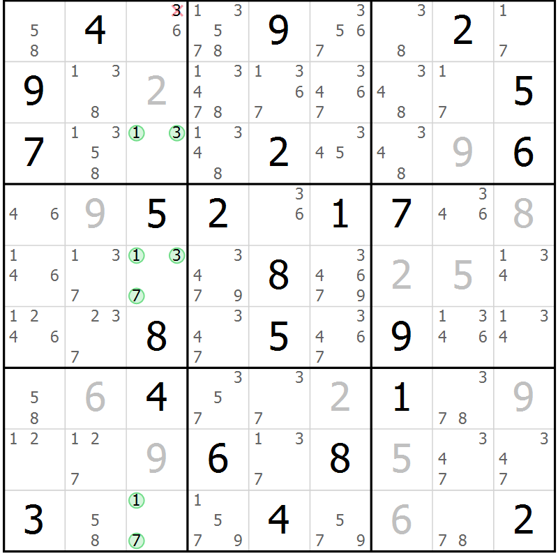 Position des candidats pour la solution de la Gr 29 page 32 du magazine de sudoku Maestro n° 102
