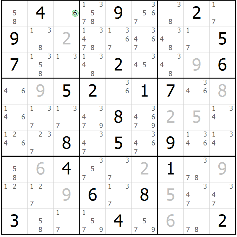 Position des candidats pour la solution de la Gr 29 page 32 du magazine de sudoku Maestro n° 102