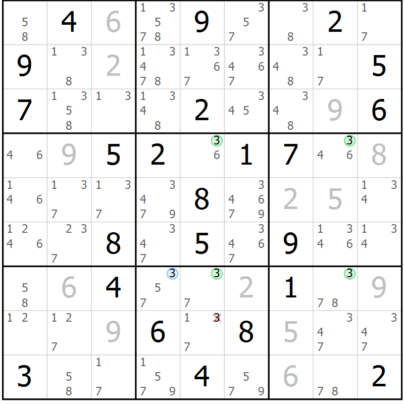 Position des candidats pour la solution de la Gr 29 page 32 du magazine de sudoku Maestro n° 102