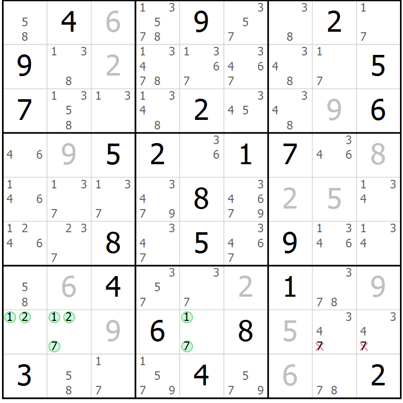 Position des candidats pour la solution de la Gr 29 page 32 du magazine de sudoku Maestro n° 102