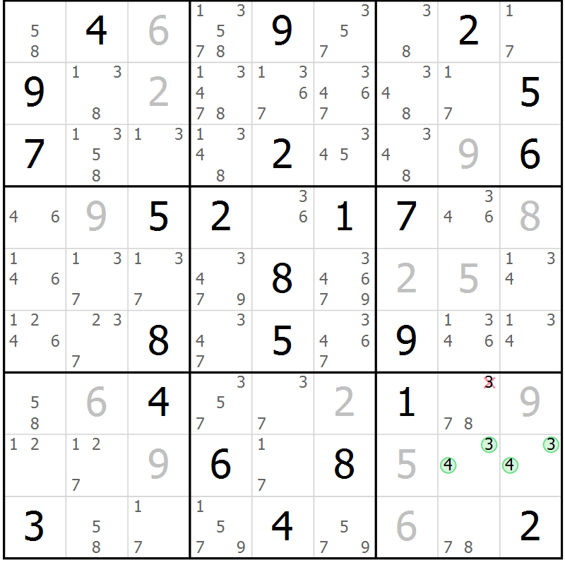 Position des candidats pour la solution de la Gr 29 page 32 du magazine de sudoku Maestro n° 102