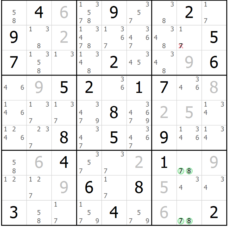 Position des candidats pour la solution de la Gr 29 page 32 du magazine de sudoku Maestro n° 102