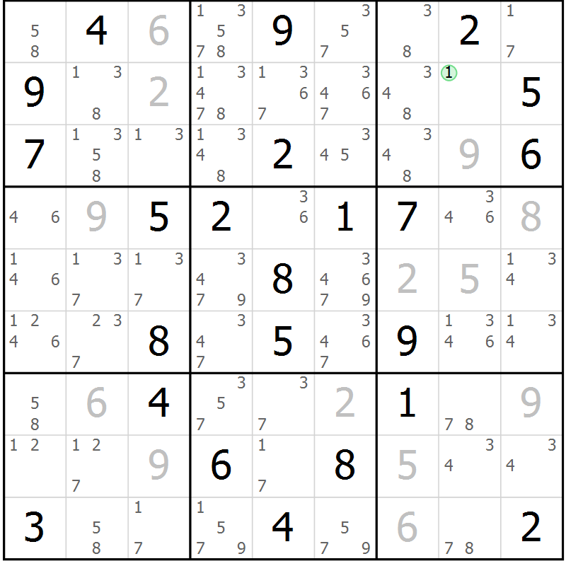 Position des candidats pour la solution de la Gr 29 page 32 du magazine de sudoku Maestro n° 102
