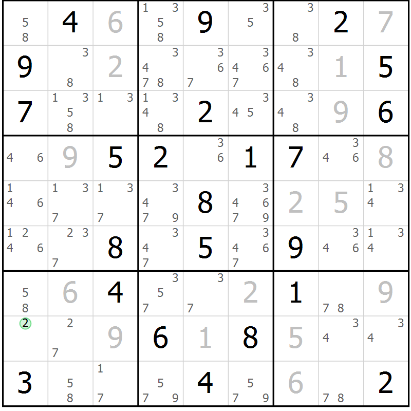 Position des candidats pour la solution de la Gr 29 page 32 du magazine de sudoku Maestro n° 102