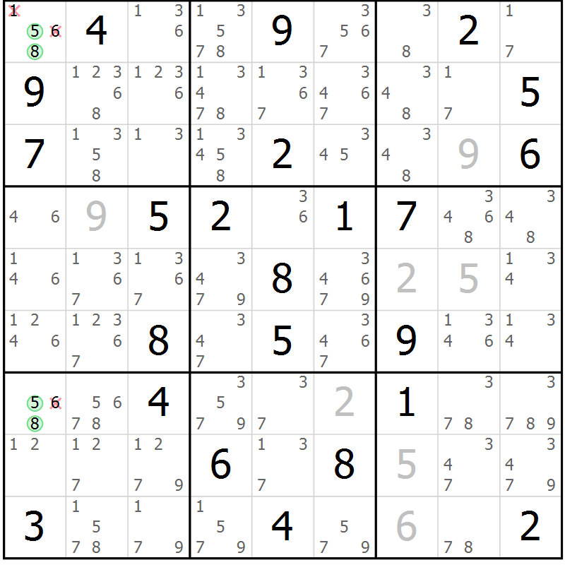 Position des candidats pour la solution de la Gr 29 page 32 du magazine de sudoku Maestro n° 102