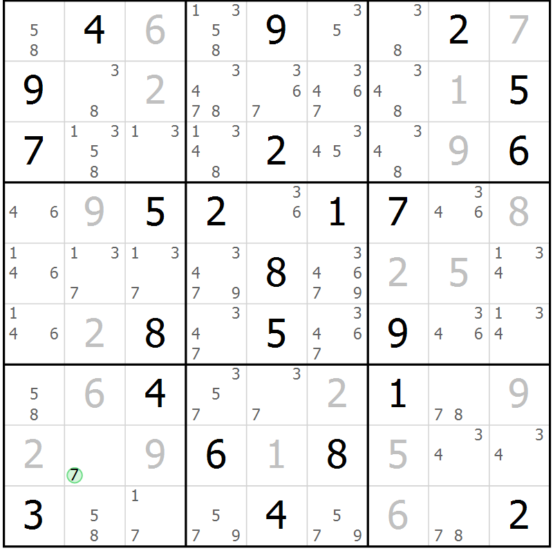 Position des candidats pour la solution de la Gr 29 page 32 du magazine de sudoku Maestro n° 102