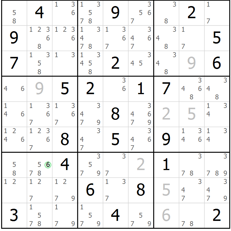 Position des candidats pour la solution de la Gr 29 page 32 du magazine de sudoku Maestro n° 102