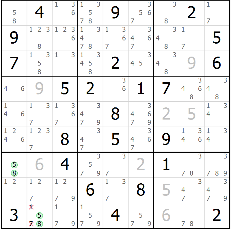 Position des candidats pour la solution de la Gr 29 page 32 du magazine de sudoku Maestro n° 102