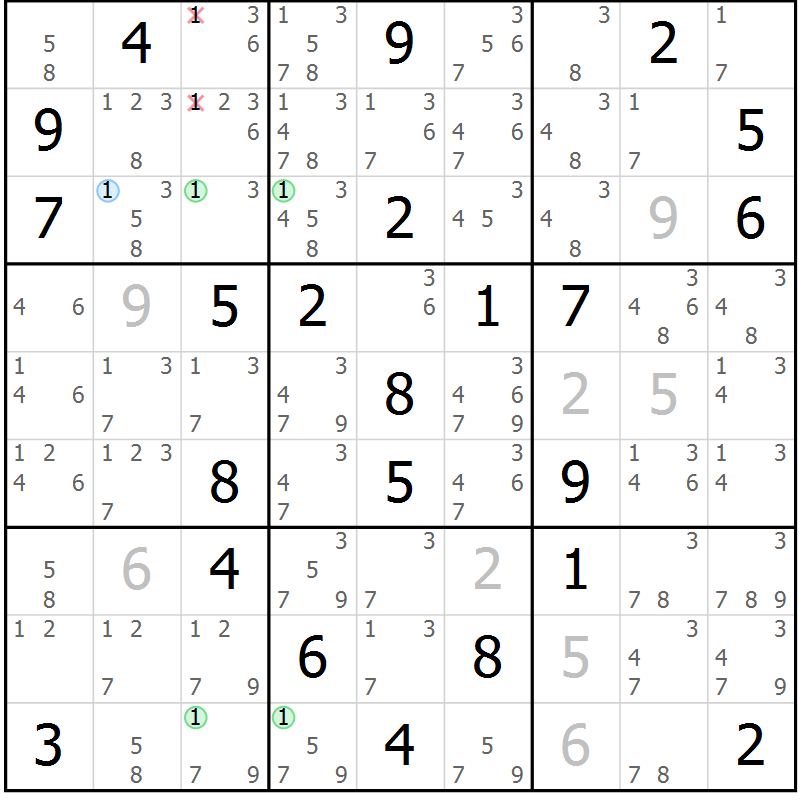 Position des candidats pour la solution de la Gr 29 page 32 du magazine de sudoku Maestro n° 102