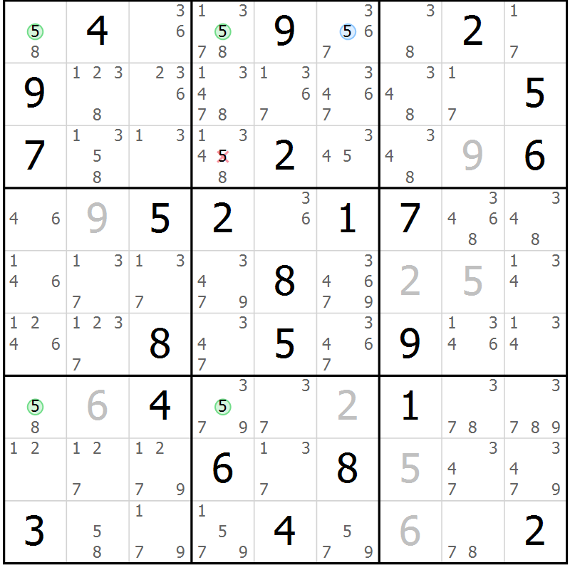 Position des candidats pour la solution de la Gr 29 page 32 du magazine de sudoku Maestro n° 102